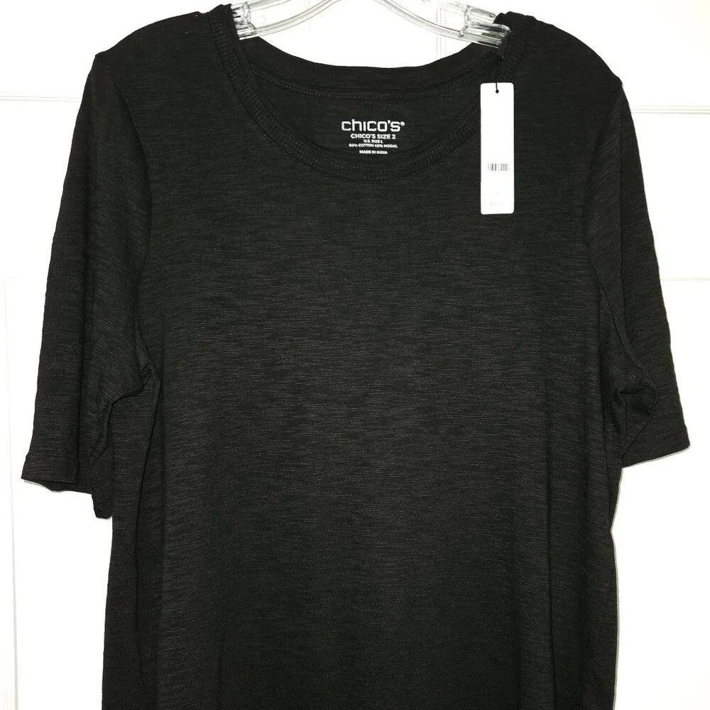 Chicos Slub Elbow-Sleeve Tee Black New With Tags Size Large - Picture 5 of 8